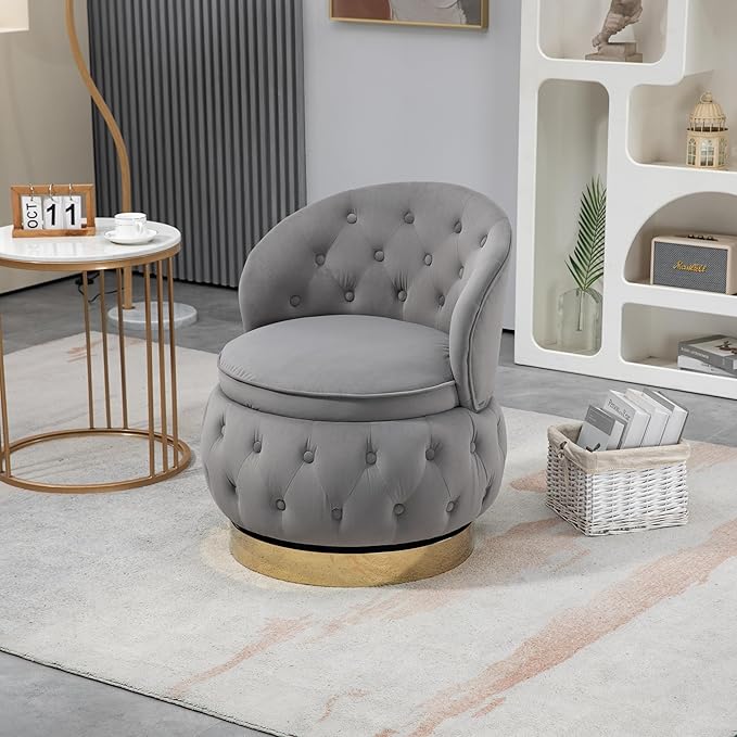 360 Degree Swivel Cuddle Barrel Accent Storage Chairs Round Armchairs with Wide Upholstered Fluffy Velvet Fabric Chair for Living Room Bedroom Office Waiting Rooms