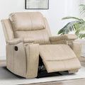 CANMOV Leather Recliner Chair Classic and Traditional Manual Recliner Chair with Overstuffed Arms and Back Manual Single Sofa with Concealed Cup HoldersBeige