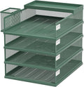 Stackable Letter Trays 4 Tier Metal Paper Tray &amp Desk Organizer Stackable File Trays for Office &amp Home Multi-Functional Document Tray with Fine Grid Design &amp Magnetic LabelsGreen