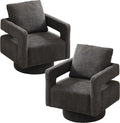 Setawix Boucle Swivel Barrel Chairs Set of 2Fuzzy Swivel ArmchairModern 360°Rotation Accent Arm Chair with Open ArmsSherpa Single Sofa Club Chair for Living RoomBedroom. (Charcoal 2PC)