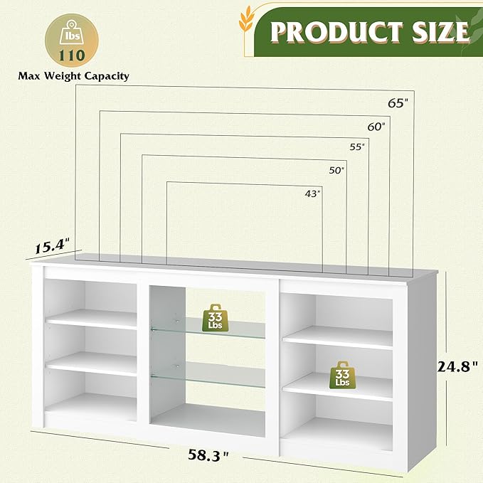 WLIVE Modern TV Stand for 65 Inch TV Entertainment Center with Adjustable Open Shelves &amp RGB LED Lights Sturdy Media Console for Living Room BedroomGaming (White)
