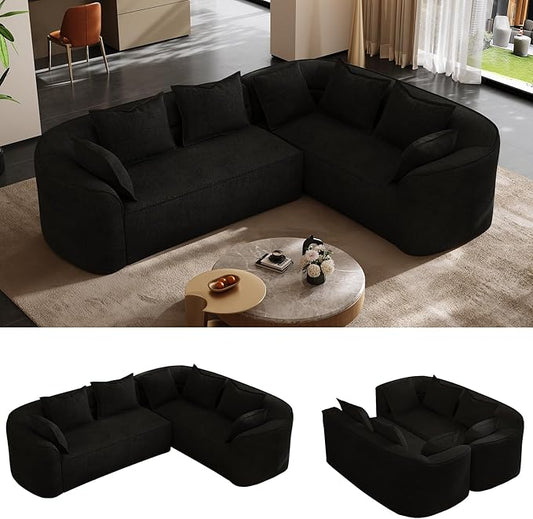 OUYESSIR 111 Oversized Sectional Sofa for Living Room Modern Luxury Chenille 4-Seater Couch Extra Deep Seat L-Shape Curved Cloud Couch with 7 Throw Pillows Black