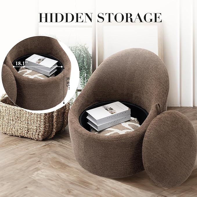 COLAMY Swivel Accent Chair 360° Swivel Chair with Hidden Storage Modern Small Barrel Swivel Armchair for Living Room/Bedroom Brown