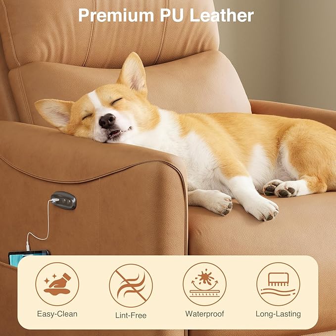 Kidirect Power Swivel Rocker Recliner 360° Swivel Recliner Chairs for Nursery Pu Leather Power Recliner Chair with USB Port and Side Pocket Electric Glider Rocking Chair for Living Room