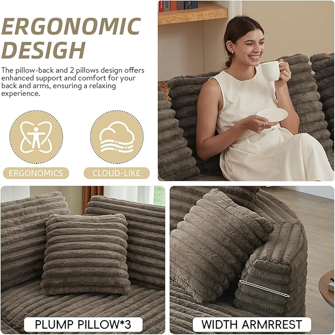 121 Cloud Sectional CouchOversized Corduroy Couches with L-Shape ChaiseModern Modular Sofa with Deep SeatUpholstered Boneless Couch for Living Room (Dark Brown Left Facing Chaise)