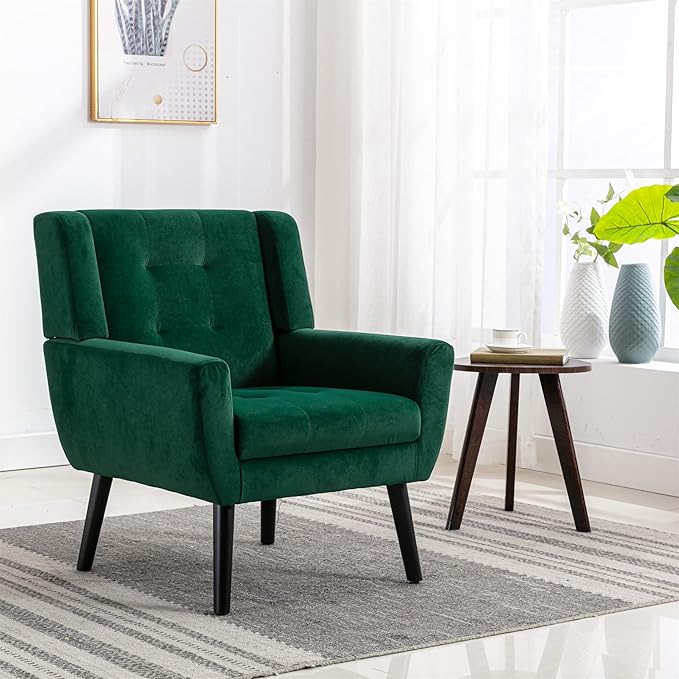 Modern Soft Velvet Material Ergonomics Accent Chair Living Room Chair Bedroom Chair Home Chair with Black Legs for Indoor Home