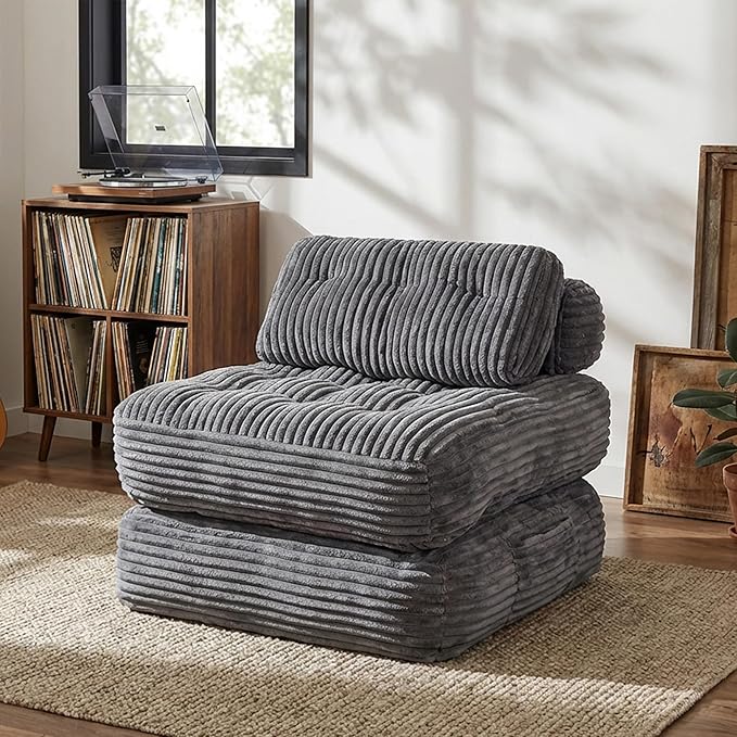 Claiks Folding Sofa Bed Boneless Chair with Pillow Sleeper Sofa with Back Support Sleeper Chair Portable Fold Out Chair Bed Comfy Foldable Mattress for Living Room Dark Grey Single