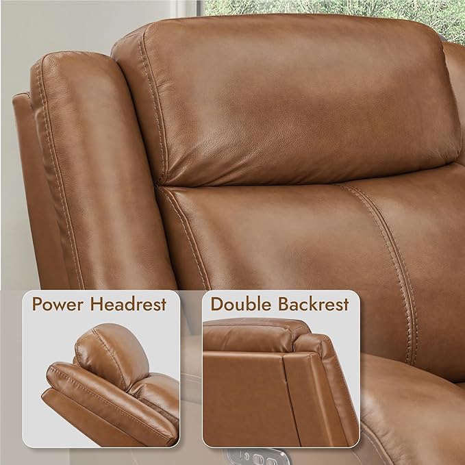 Watson &amp Whitely Genuine Leather Power Recliner Chairs for Adults Wall Hugger RV Recliner with Power Headrest &amp Charging Ports Electric Recliner Sofa Chair for Living Room Saddle Brown