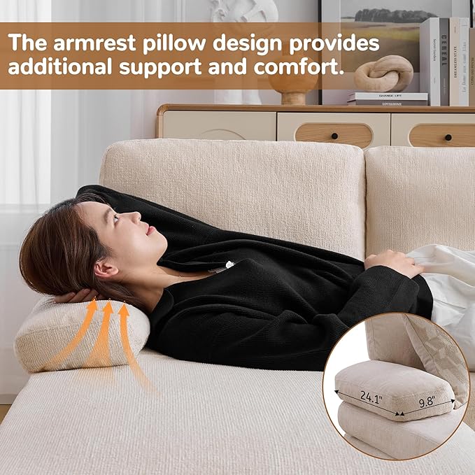 101 U-Shape Sectional Couch for Living Room 4 Seat Sofa with Removable Pillows Modern Chenille Fabric Sets with Double Chaise Lounges for Apartment&ampSmall Space Beige