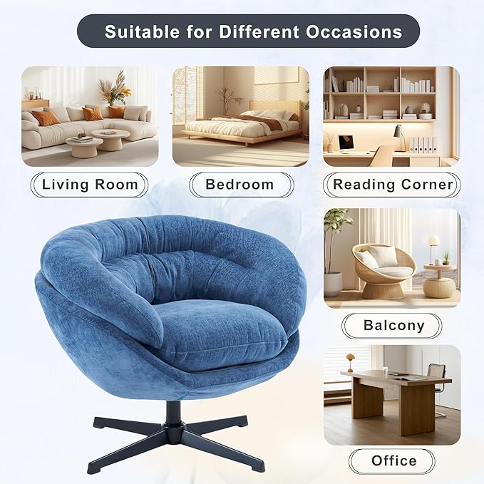 360°Swivel Accent ChairModern Chenille Office ChairRound Office Chairswith Removable CushionBlack Metal Base for Living RoomBedroomReading CornerOfficeAntique Navy Blue