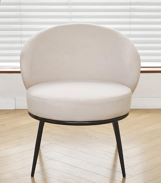 Modern Velvet Accent Chair with Channel Back Design Black Metal Legs and Soft Upholstery Comfortable Seating for Living Room Bedroom or Office Beige