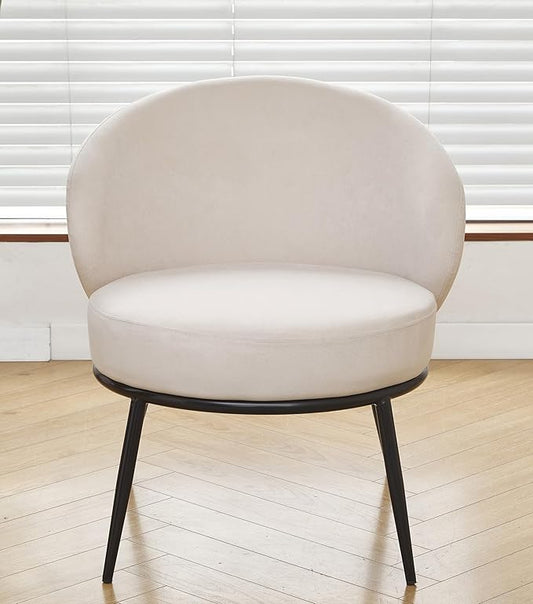 Modern Velvet Accent Chair with Channel Back Design Black Metal Legs and Soft Upholstery Comfortable Seating for Living Room Bedroom or Office Beige