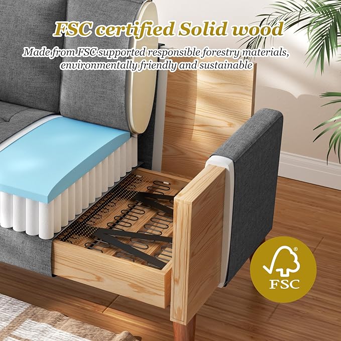 Vesgantti Loveseat Sofa with Solid Wood Legs 48 Small Couches for Small Spaces Love Seat for Living Room Bedroom Easy Assembly Mid Century Modern Couch with Throw Pillow for Apartment Grey