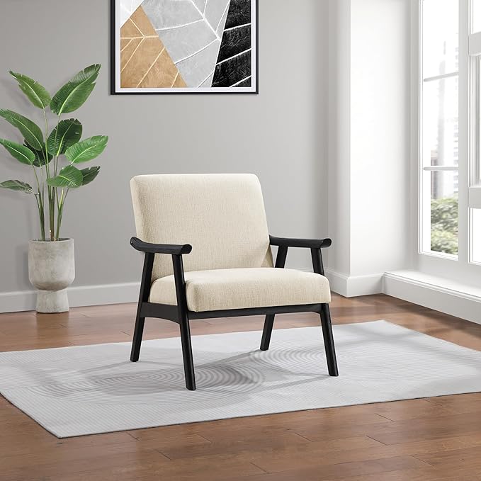 OSP Home Furnishings Weldon Mid-Century Modern Armchair Linen Fabric with Black Finished Frame
