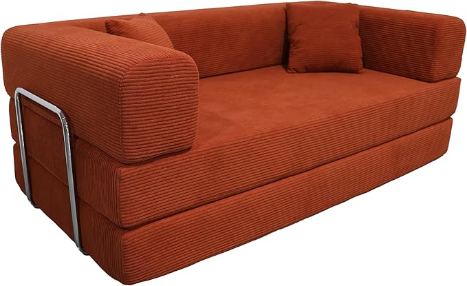 Convertible Sleeper Sofa Bed with Upgraded All High-density 35D Foam No Assembly Foldable Sleeper Couch Folding Floor Boneless Mattress Lounge Couch for Living Room Bedroom Apartment Office Orange