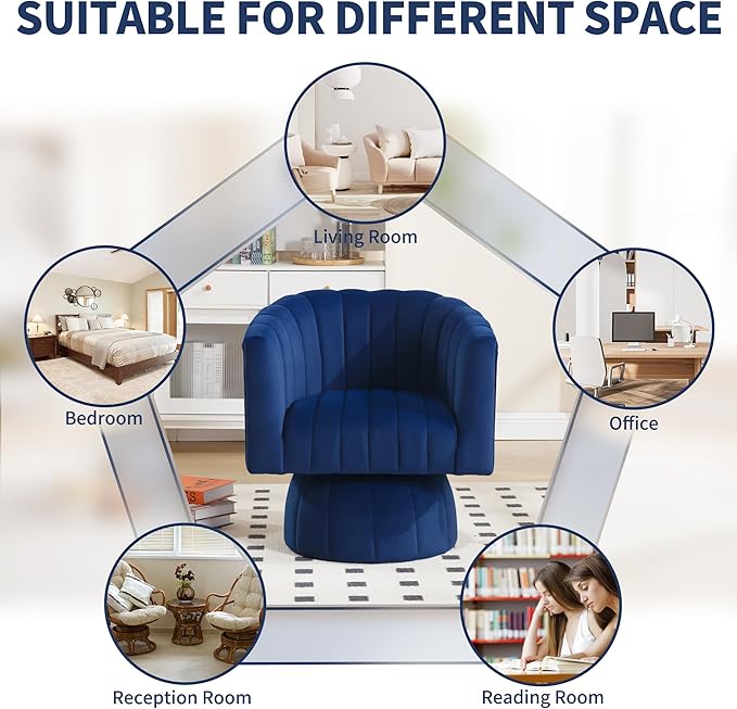 Swivel Accent Barrel Chair Set of 2- Cute Comfy Small Round Arm Chair Velvet Sofa Club Reading Chair for Living Room Bedroom Dark Blue