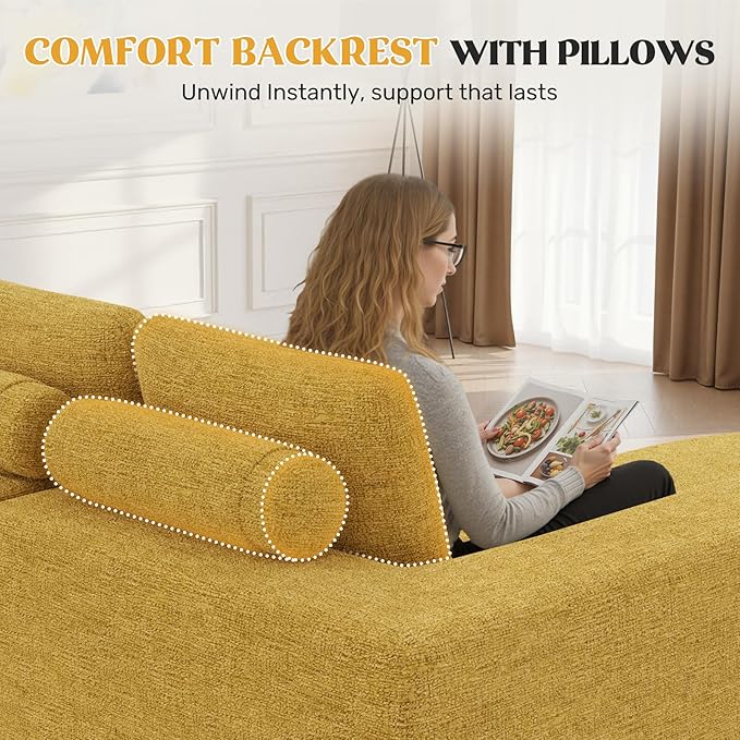 112 Modern Curved Cloud Couch Chenille Boneless Couches for Living Room with Deep Seat Memory Foam Compressed Modular Sectional Sofa No Assembly RequiredYellow 1 PCS