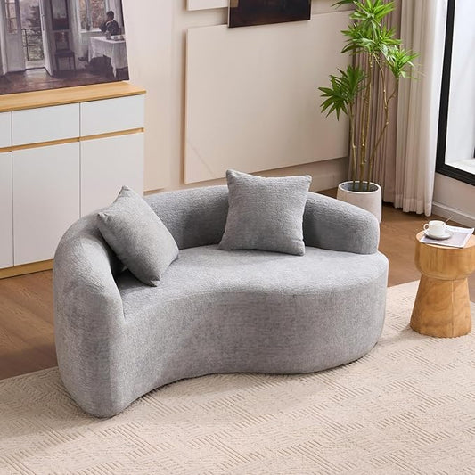 66.9'' Modular Sectional Loveseat Chenille Upholstered Boneless Curved Loveseat with Deep SeatCombination Round Sofa for Coffee Shop Game Room Office (Gray 66.9 Inch)