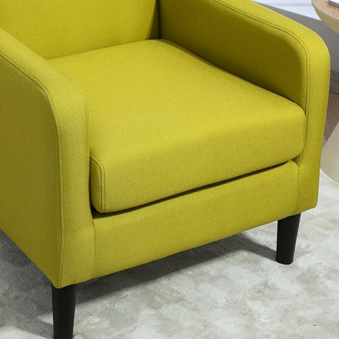 Minimalist Upholstered Armchair with Ergonomic Design Padded Seat &amp Curved Armrest Decorative Comfy Accent Chair Ideal for Living Room Bedroom Office Yellow Green