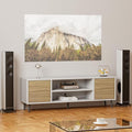 JUMMICO TV Stand for 65 Inch TV Mid Century Modern TV Stand Entertainment Center with Storage Cabinet and Open Shelves TV Console Table Media Cabinet for Living Room and Bedroom (White)