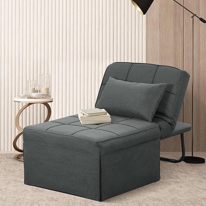 Ainfox Convertible Sofa Bed4-in-1 Multi-Functional Futon Chair Bed Folding &amp No Installation Sofa Couch with Adjustable Backrest Recliner for Living Room Small Spaces and Office(Dark Grey)