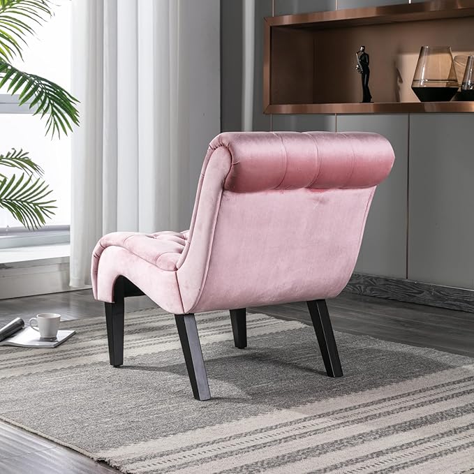 Armless Accent Velvet Chair Modern Single Sofa Chair Nailhead Side Sofa for Small Space Apartment Bedroom Living Room Pink.