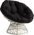 OSP Home Furnishings Wicker Papasan Chair with 360-Degree Swivel Cream Frame with Black Cushion