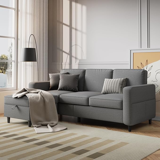 78 Sectional Sofa Couches for Living Room Convertible L Shaped Couch with Storage Ottoman Deep Seat Pet-Friendly Linen Fabric Sofa Set for Small Space Apartment Dorm