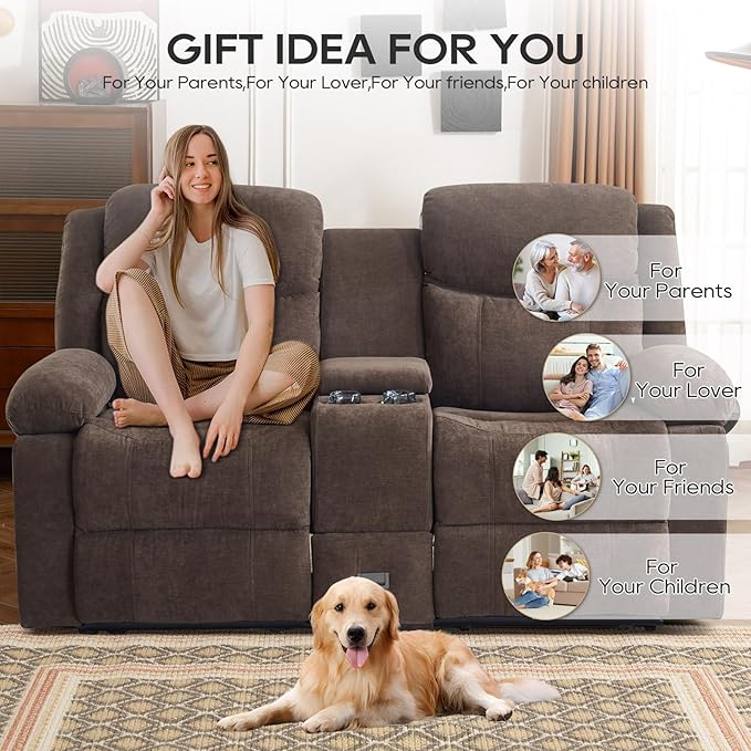 Recliner Sofa Reclining Loveseat Sofa with Massage &amp Heat Reclining Couch with Side Pockets Extra Storage Cup Holders for Living Room