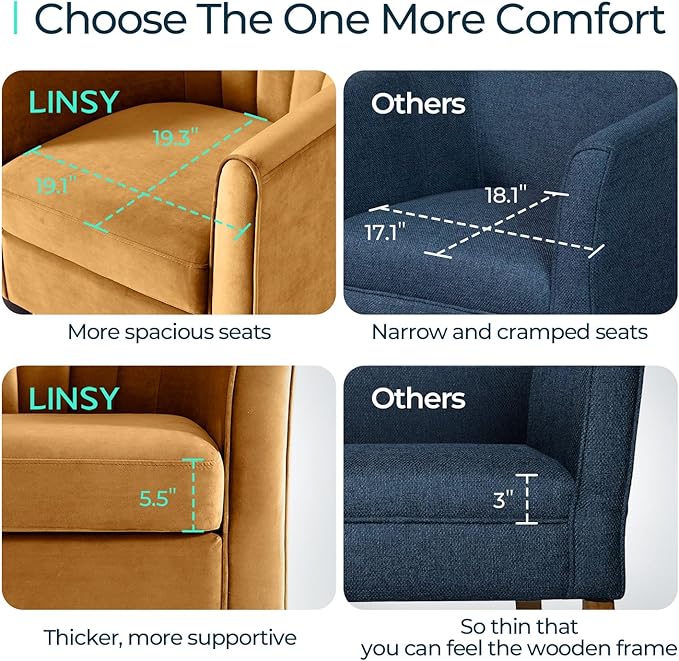 LINSY Accent Chair Set of 2 Velvet Barrel Chair with Ottoman Modern Comfy Small Armchair for Small Spaces Reading Room Living Room Bedroom Kids Room Office Yellow