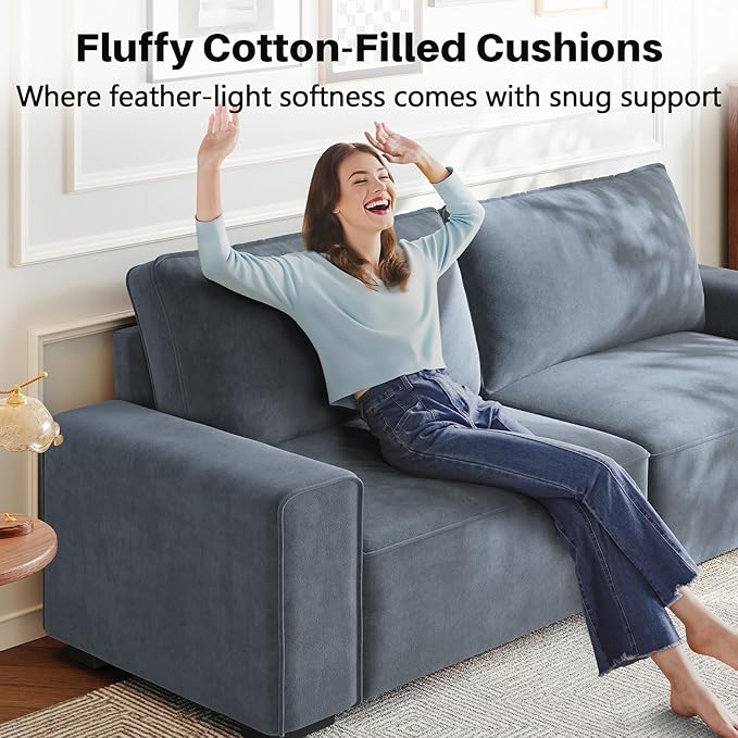 Vesgantti 85'' Chenille Couch for Living Room 3 Seater Comfy Sofa with Wide Armrest Thick Spring Cushions Modern Cloud Couch for Apartment Office Bedroom Small Space Chenille Light Grey
