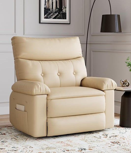 GarveeHome Oversized Leather Recliner Chair Swivel Rocker Manual Recliner for Adults Lazy Rocking Chair with Comfort Arms and Back Single Sofa for Living Room