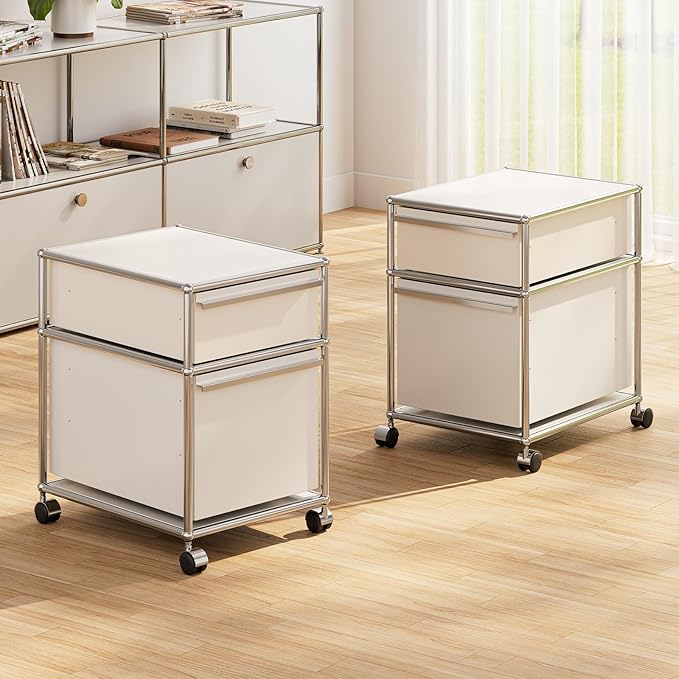 Steel Mobile File Cabinet for Office &amp Home with 360° Silent Wheels Smooth Drawer Slides Large Capacity Waterproof and Rust-Proof Stylish &amp Durable Storage Cabinet (2 Drawer White)