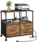 DEVAISE 3 Drawer Mobile File Cabinet Rolling Printer Stand with Storage Shelf Fabric Lateral Filing Cabinet fits A4 or Letter Size Adjustable Shelf for Home Office Rustic Brown