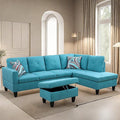 L Shaped Sectional Couches Modern Convertible Lounge Sofa with Ottoman Storage Comfy Modular Sectional Sofa for Living Room Furniture Sets Small Spaces Bedroom Blue