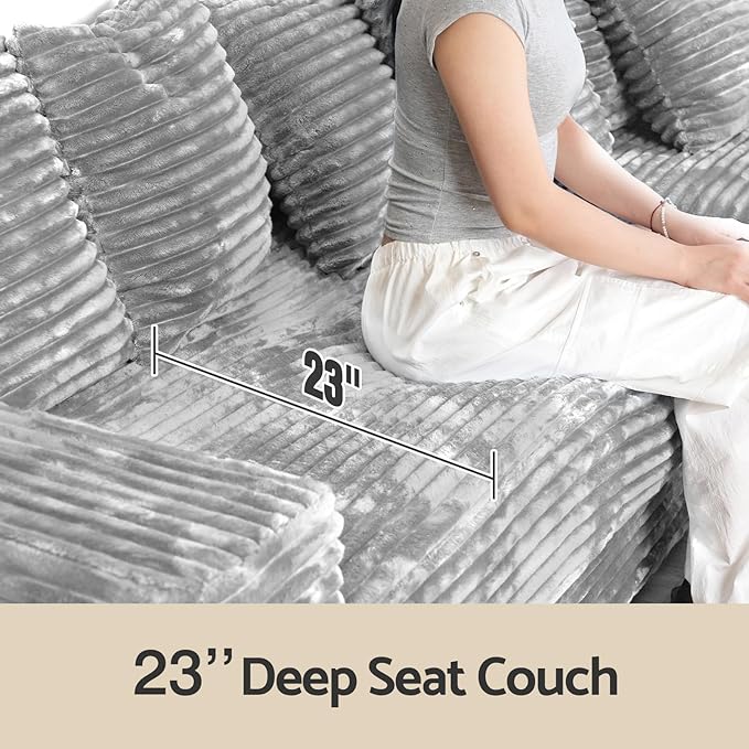 smilesun Luxe Oversized L Shaped Sofa with ChaiseComfy Faux Fur Plush L Shaped Sectional Couches with 8 PillowsSoft Fluffy Upholstered Sofa Bed for Living Room Apartment Bedroom (Grey)