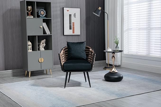 Velvet Accent Chair Modern Upholstered Armchair Tufted Chair with Metal Frame Single Leisure Chairs for Living Room Bedroom Office Balcony