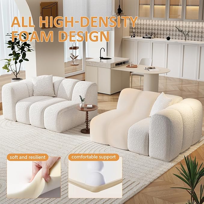96 Modular Sectional SofaModern Boneless Cloud Couch with Deep SeatUpholstered 4-Seater Sofa Chenille Boucle Couches for Living Room Wide Seat Cozy Loveseat with Armrest (White 96-INCH)