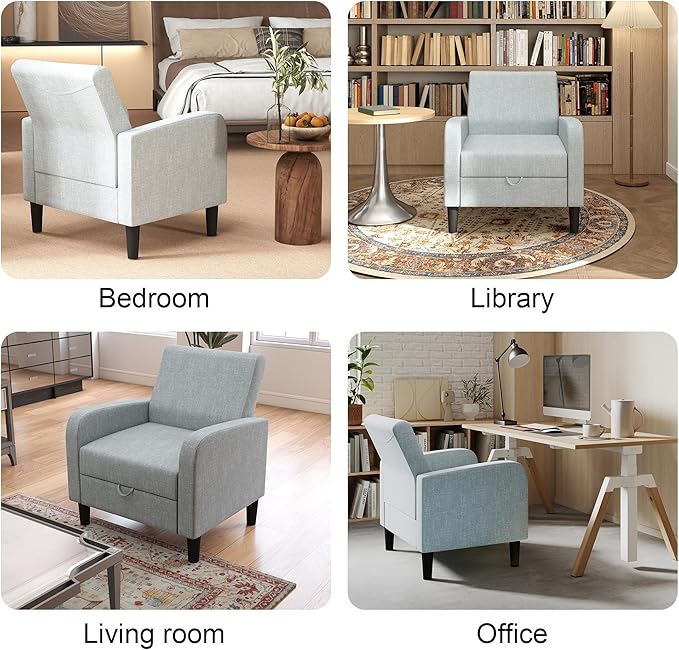 DAGONHIL Accent Chair Living Room Chair Upholstered Reading Chair for Bedroom Linen Fabric Armchair Single Sofa for Living Room/Office/Library (Gray 2 Pack)