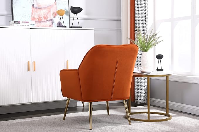 Nicbex Modern Mid Century Sherpa Accent Chair for Living Room Velvet Comfy Armchair with Metal LegsLiving Room ChiarOrange