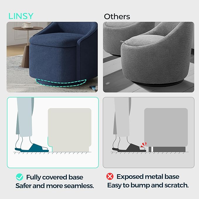 LINSY Swivel Accent Chair with Storage Comfy Chenille Barrel Chairs Small 360 Swivel Modern Armchair for Living Room Bedroom Boucle Reading Chair for Study Room (Blue)