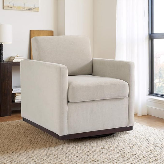 Swivel Accent Chair 360° Swivel Upholstered Club Armchairs for Living Room 31 Wide Square Single Sofa Reading Chair with Deep Seat Metal Swivel Base Chenille Fabric Sand