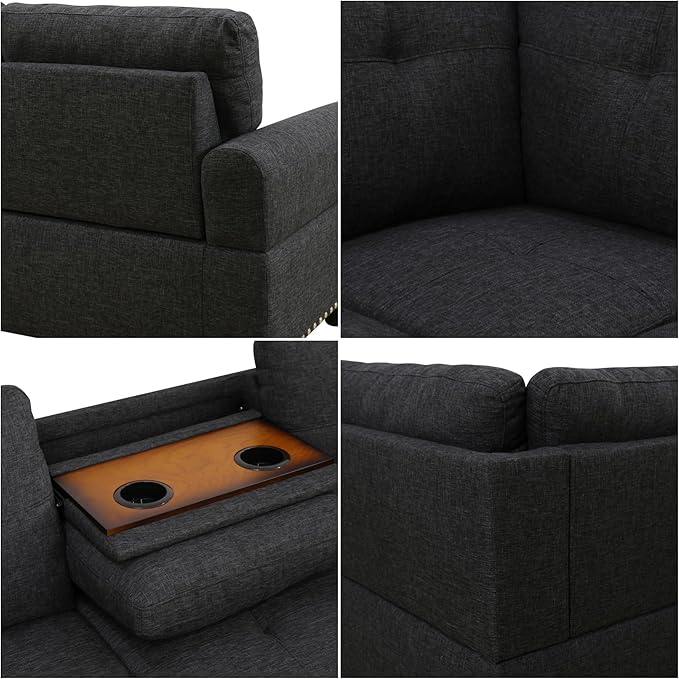 Sectional Couches for Living Room Convertible 4 Seat Modular Sectional Sofa Set for Living Room L Shaped Couch Modern Sofas for Apartment/Office Dark Grey