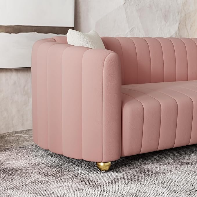 Luxury Velvet Sofa for Living Room 84 Mid-Century Modern Couch 3 Seater Sofa with Gold Legs &amp 2 Pillows Sectional 3 Seater Couch Upholstered Sofa for Living Room Home Office Apartment Pink