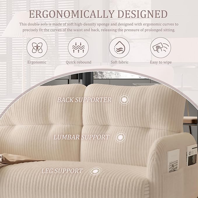 Loveseat Sofa 47” Small Sofa Couch for Living Room Comfy Corduroy Fabric Love Seat for Bedroom with Throw PillowRemovable Cushion CoverCouches for Small SpaceApartmentDorm (Beige) | suitable for