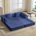 78 Convertible Sleeper Sofa Bed Modular Corduroy Couch with 2 Pillows Compressed Floor Sofa for Living Room Bedroom (Blue)