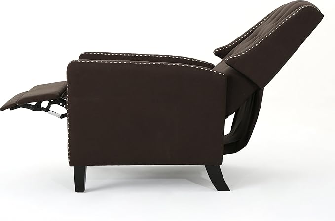 Pushback Recliner Comfortable Wingback Sofa Chair with Adjustable Backrest Tufted Fabric Upholstered Armchair Retro Rivets Decorated Recliner for Living Room Bedroom Office Home Theater Coffee