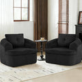 36.6 Swivel Accent Chairs Set of 2 360 Degree Oversized Swivel Barrel Chair for Living Room Modern Corduroy Upholstered Accent Armchair Comfy Boneless Sofa Chair for Bedroom Black
