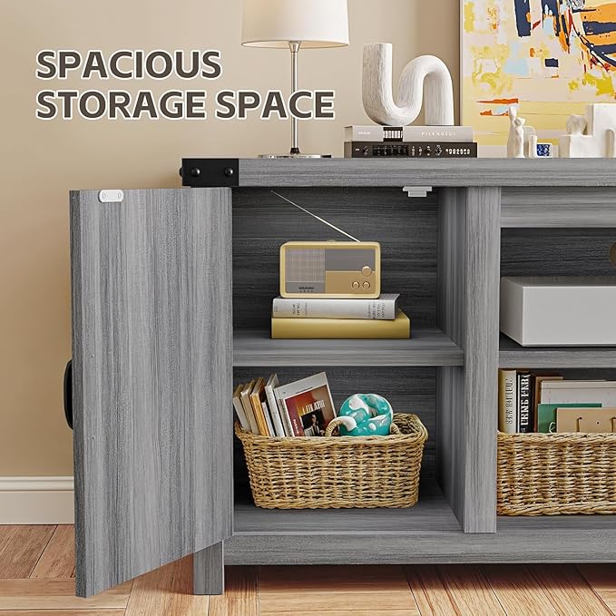 YESHOMY Modern Farmhouse TV Stand with Two Barn Doors and Storage Cabinets for Televisions up to 65+ InchEntertainment Center Console TableMedia Furniture for Living RoomRustic Gray