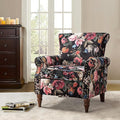 Wingback Accent Chair with Wood Legs Modern Comfy Upholstered Armchair with Removable Cushion and Nailhead Trim Floral Pattern Single Sofa Reading Chair for Living Room Bedroom